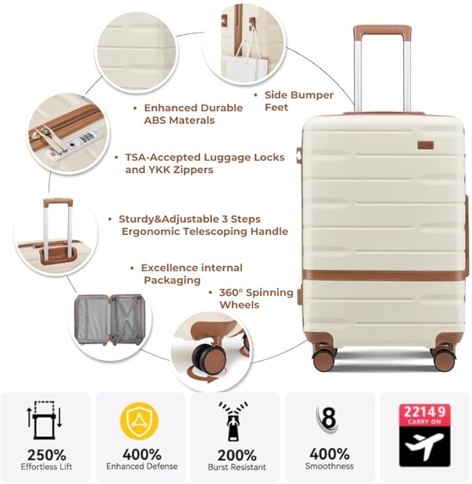 Luggage Sets 4 Piece with TSA Lock Hardside PC+ABS Carry On expandable Suitcase - Image 4