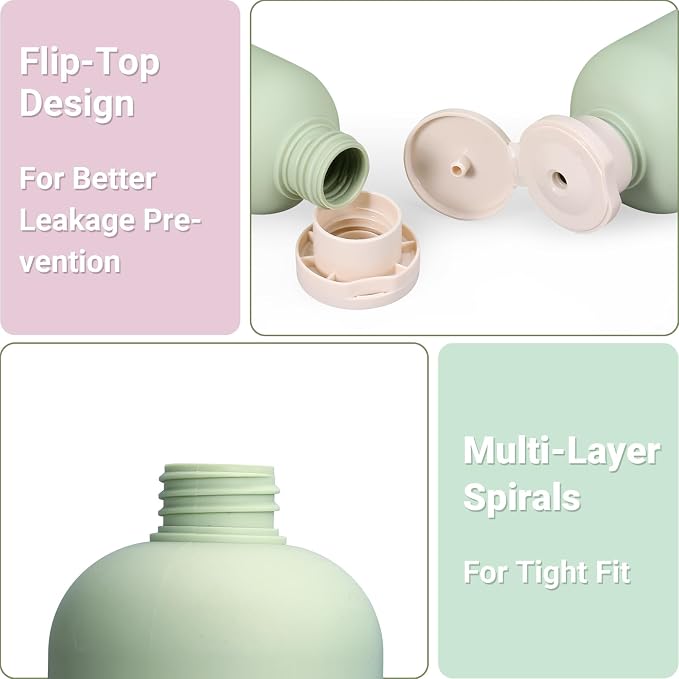 ASEVAT 10oz 4Pcs Green Plastic Refillable Travel Shampoo and Conditioner - Image 8