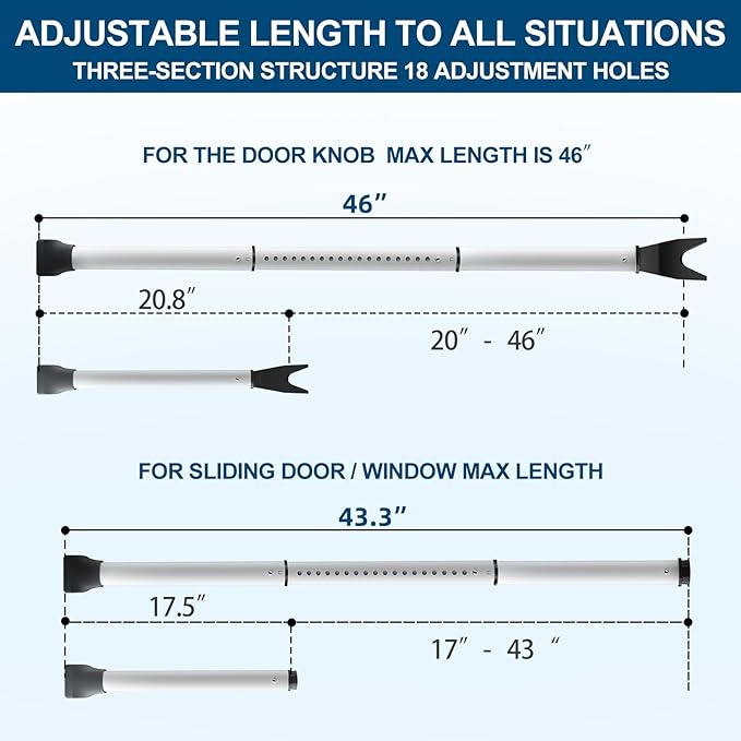 2 Pack Rerishom Door Security Bar, Door Stoppers Security bar, Heavy Duty Door - Image 3