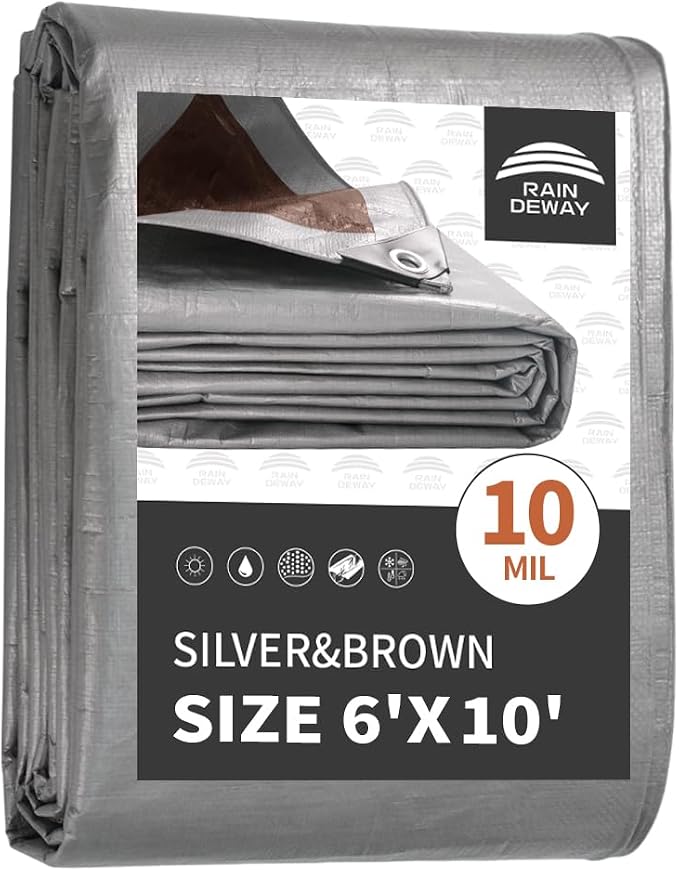 RAINDEWAY Small Tarps Heavy Duty Waterproof 6x10 Feet, 10Mil Multipurpose Poly by RAINDEWAY