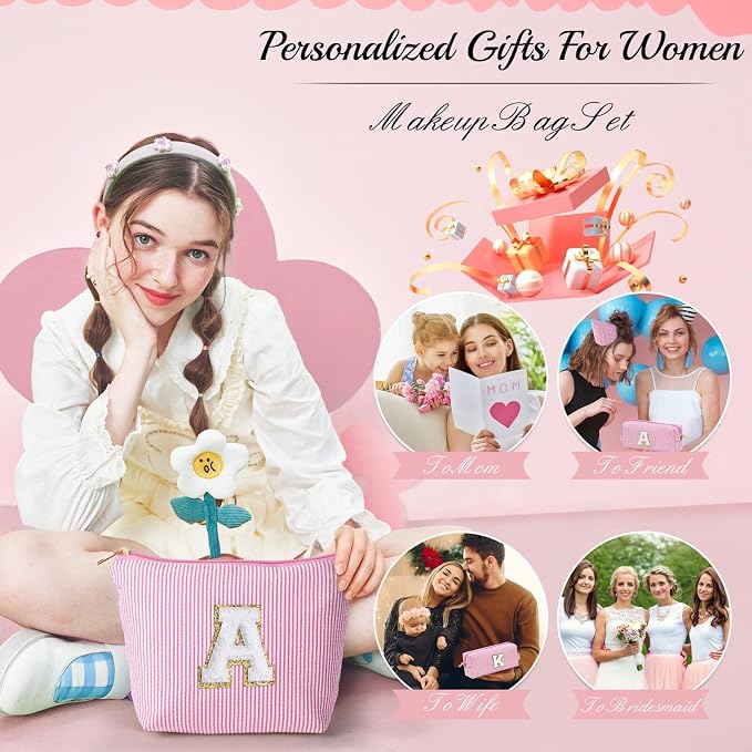 YOOLIFE Makeup Bag for Women, Personalized Initial Cute Makeup Pouch for - Image 3