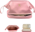 Initial Makeup Bags for Teens Girls, Personalized Double Layer Cosmetic Bag by Vogewood