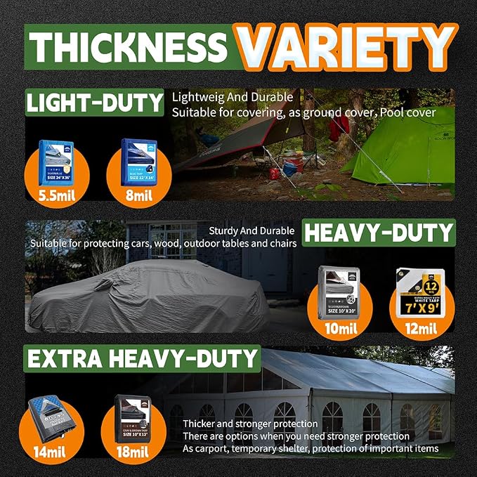 RAINDEWAY Small Tarps Heavy Duty Waterproof 6x10 Feet, 10Mil Multipurpose Poly - Image 8
