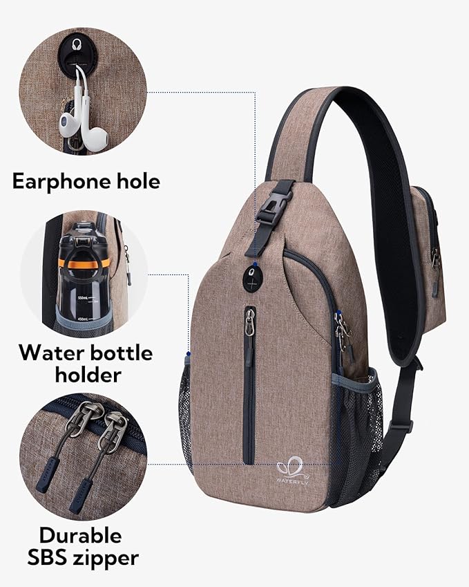 WATERFLY Crossbody Sling Backpack Sling Bag Travel Hiking Chest Bag Daypack - Image 4