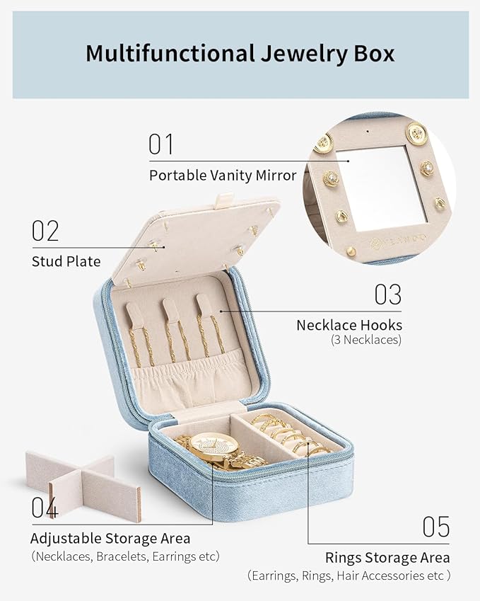 Vlando Mother's Day Gift for Women Girls, L Initial Travel Jewelry Case - Image 4