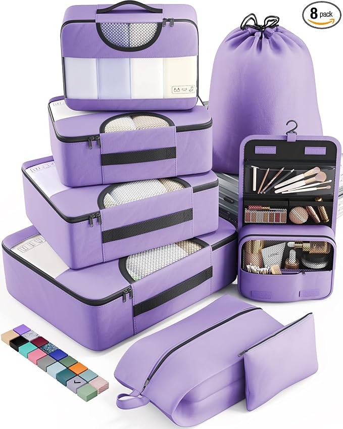 Veken 8 Set Packing Cubes for Travel Essentials, Suitcase Organizer Bags in 4 by Veken