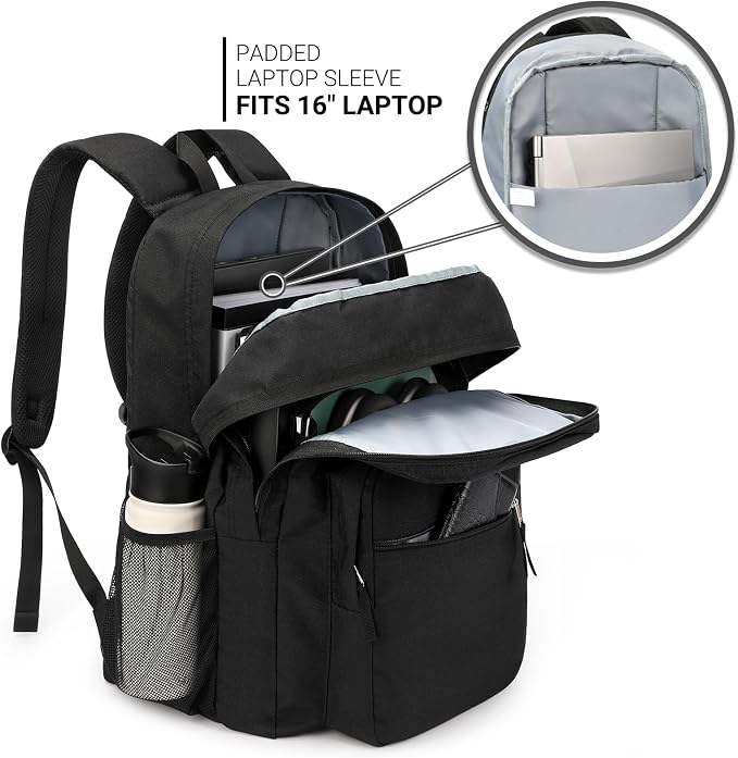 ZORFIN 36L Black Backpack for College, and Travel: Water Resistant Bookbag - Image 5