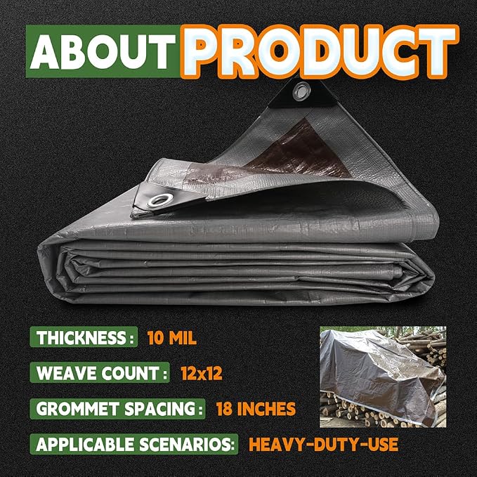 Tarps Heavy Duty Waterproof 24x36 Feet, 10Mil Multipurpose Large Tarp Cover - Image 6