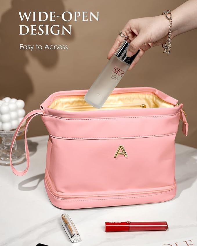 Initial Makeup Bags for Teens Girls, Personalized Double Layer Cosmetic Bag - Image 5