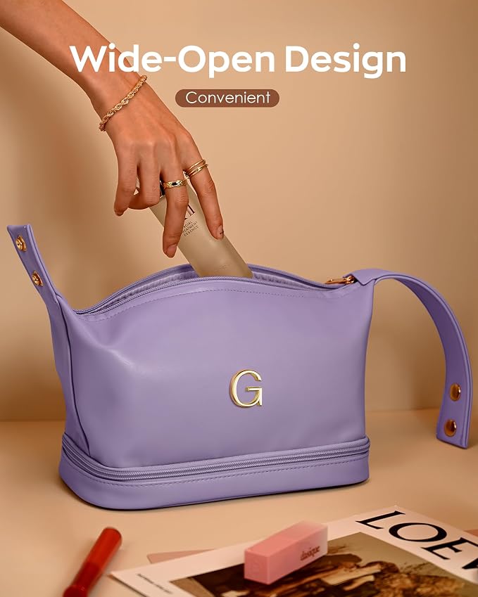 Personalized Makeup Bag with Handle, Initial Double Layer Cosmetic Bag with - Image 4