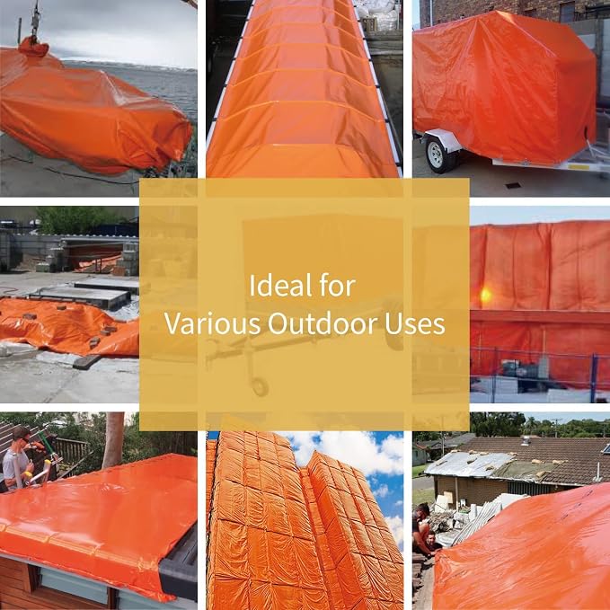 GUARD SHIELD Orange Tarp 8x8 Feet Tarps High Visibility Outdoor Poly Cover - Image 5