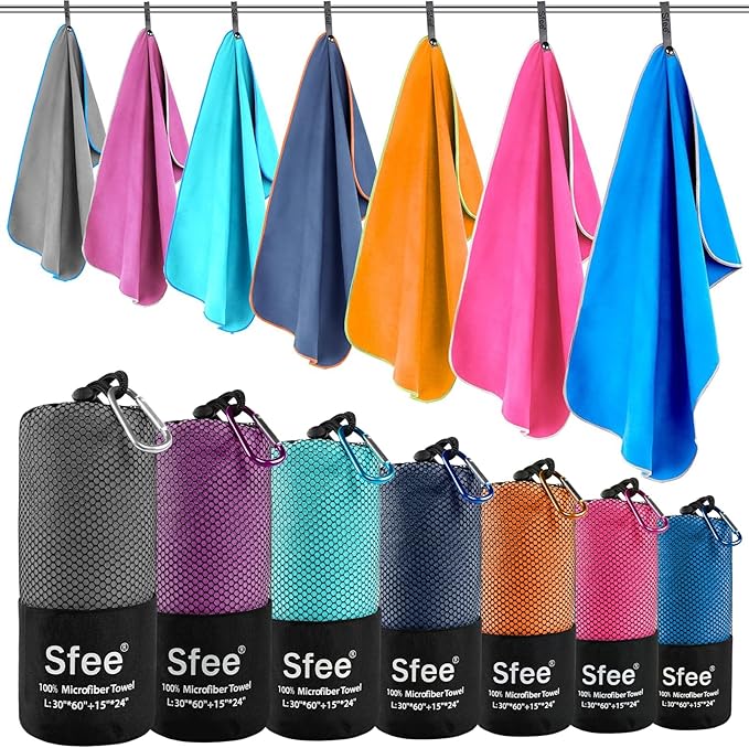 Sfee 2 Pack Microfiber Travel Towel, Quick Dry Towel Camping Beach Towel Super by Sfee