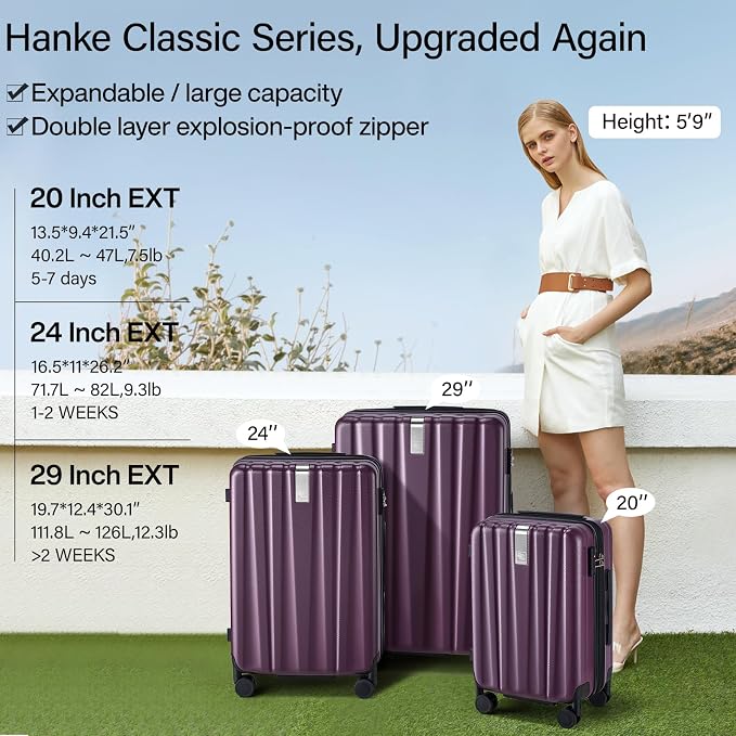 Hanke Expandable Hard Shell Luggage Sets 2 piece Carry on Luggage - Image 2