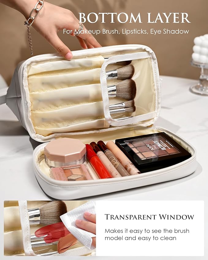 Initial Makeup Bags for Teens Girls, Personalized Double Layer Cosmetic Bag - Image 3