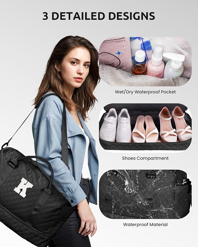 Gifts for Her-Duffle Bag with Shoe Compartment, Personalized Weekender Bag - Image 6