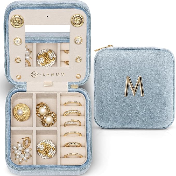 Vlando Mother's Day Gift for Women Girls, L Initial Travel Jewelry Case by VLANDO