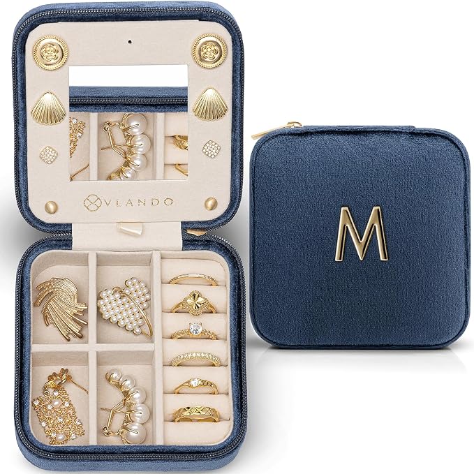 Vlando Mother in Law Mothers Day Gift, Initial M Travel Jewelry Case, Small by VLANDO